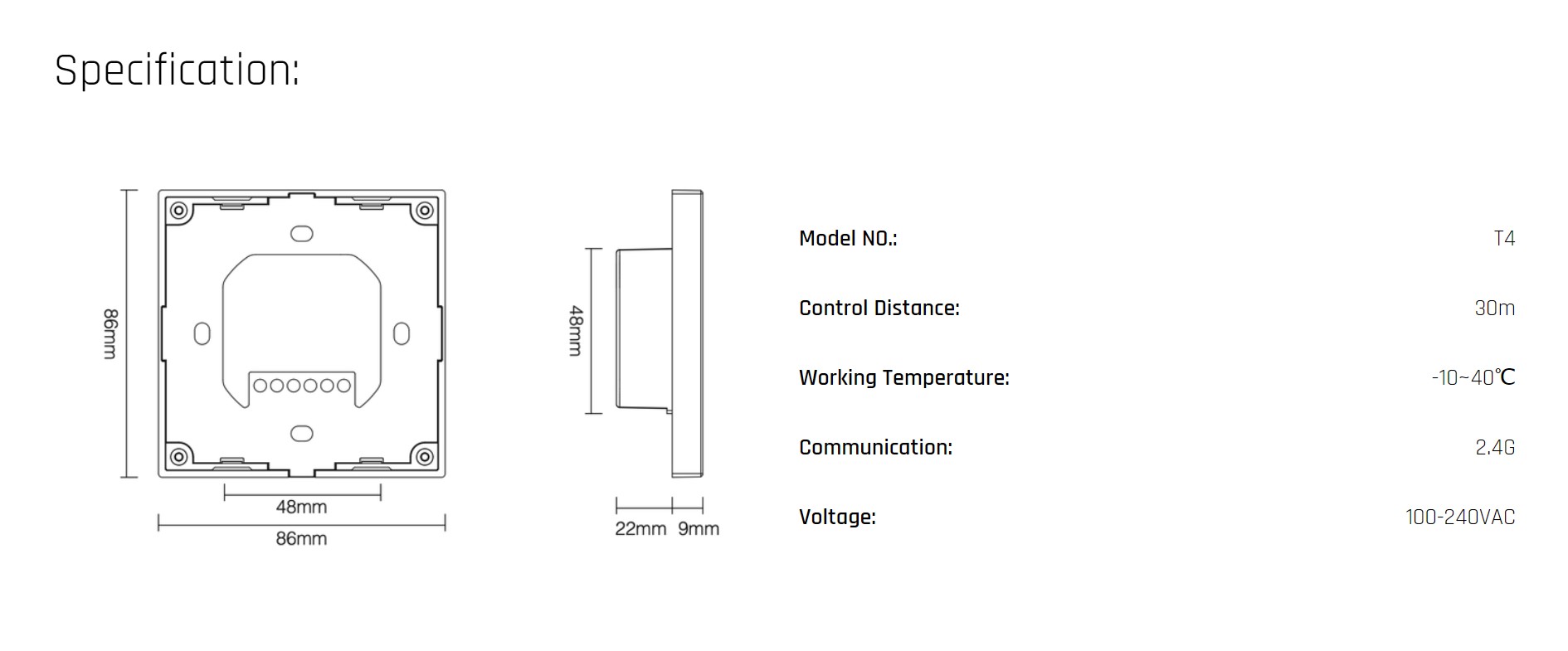 Dotykový ovládač RGB+CCT Mi-Light vypínačový 4kanály